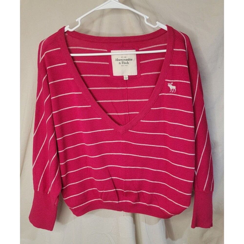 Y2K Abercrombie & Fitch Red Cropped V Neck Sweater Women's Large Preppy Academy